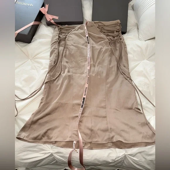 House Of CB Latte Satin Lace Up Midi Skirt. - Picture 6 of 6